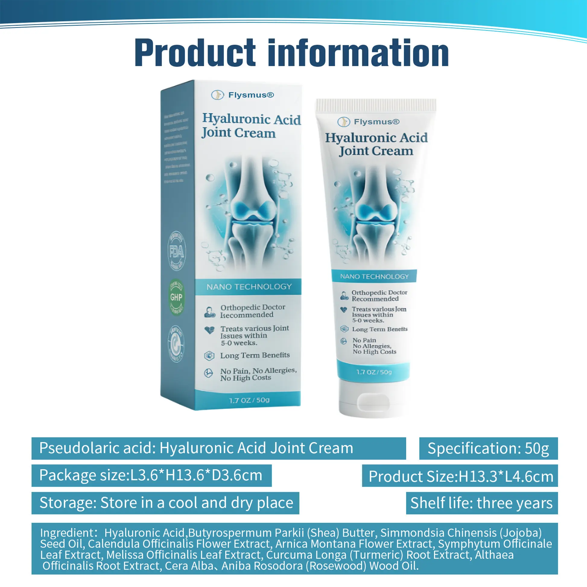 Flysmus® Hyaluronic Acid Fast Comfort Joint Cream